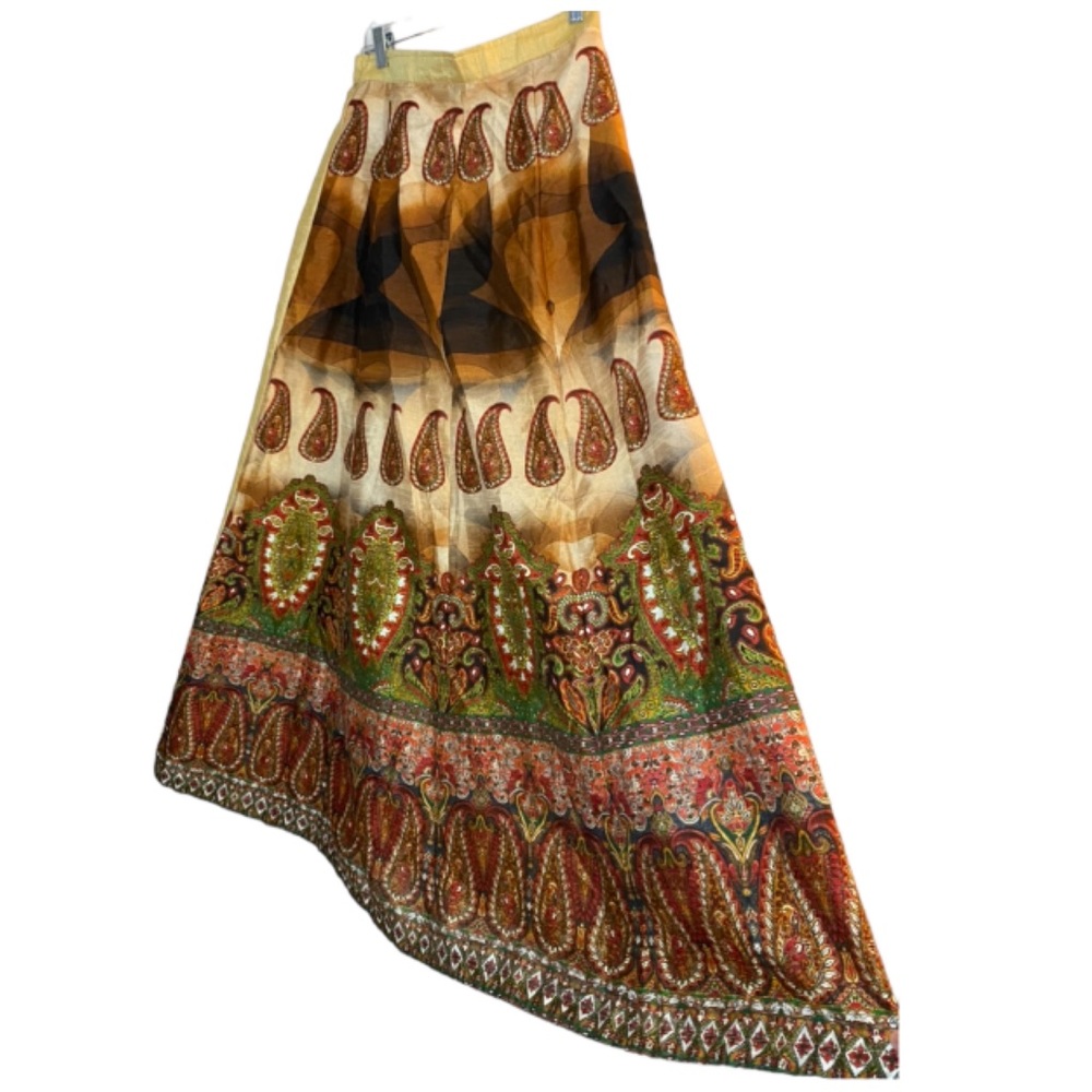 Vintage Skirt Gold Paisley Maxi Midi Floaty Boho Sz M/L Festival Beach Handmade - Picture 3 of 5